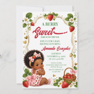 Afro Strawberry Baby Shower Invitation,Berry Sweet Invitation