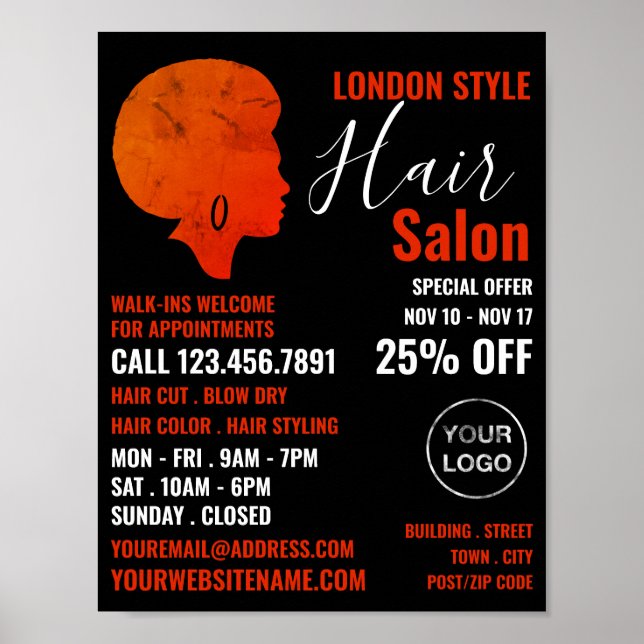 Afro Style, Hair Stylist, Hair Salon Advertising Poster (Front)