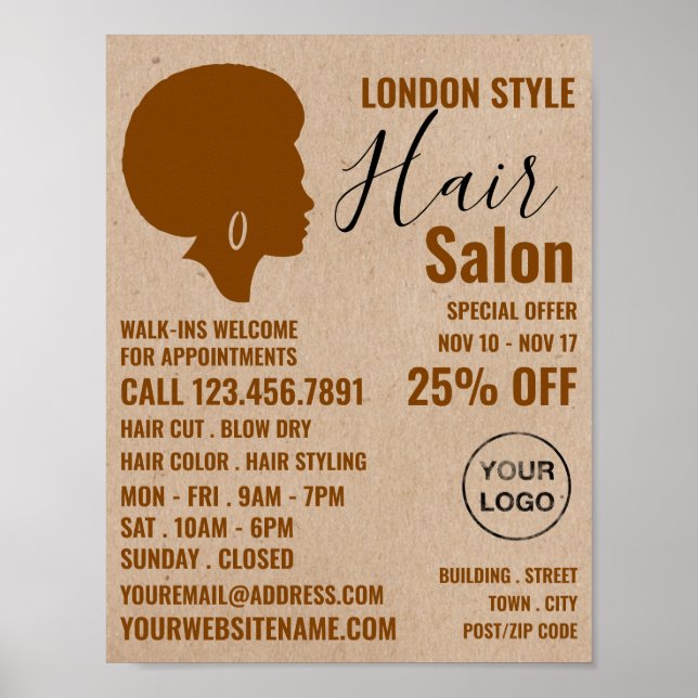Afro Style, Hair Stylist, Hair Salon Advertising Poster (Front)