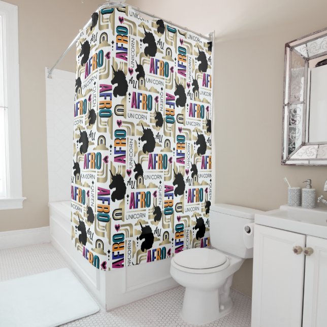 Afro Unicorn Bold Pattern Shower Curtain (In Situ)