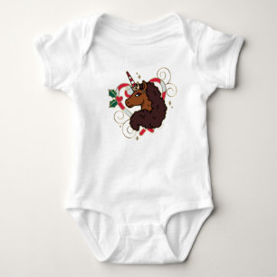 Afro Unicorn Candy Cane Heart Holiday Baby Bodysuit