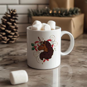 Afro Unicorn Candy Cane Heart Holiday Coffee Mug
