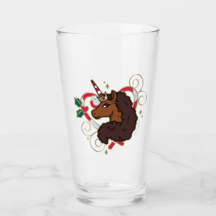 Afro Unicorn Candy Cane Heart Holiday Glass