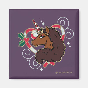 Afro Unicorn Candy Cane Heart Holiday Magnet