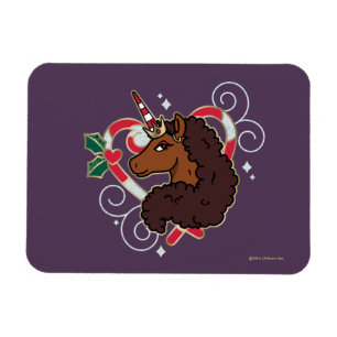 Afro Unicorn Candy Cane Heart Holiday Magnet