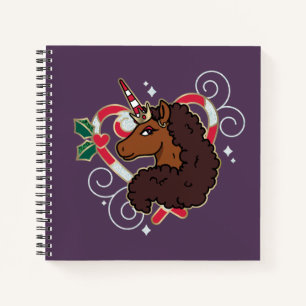 Afro Unicorn Candy Cane Heart Holiday Notebook