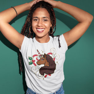 Afro Unicorn Candy Cane Heart Holiday T-Shirt