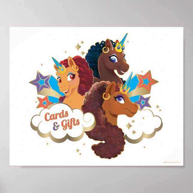 Afro Unicorn Cards & Gifts Birthday Table Sign (Front)