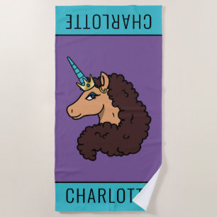 Afro Unicorn   Divine Beach Towel