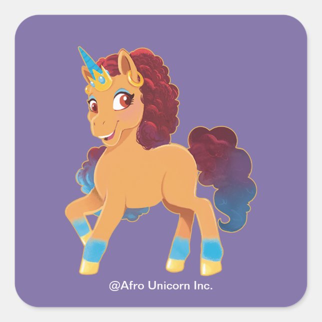 Afro Unicorn | Divine Prancing Square Sticker (Front)