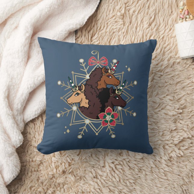 Afro Unicorn Festive Holiday Magical Cushion (Blanket)