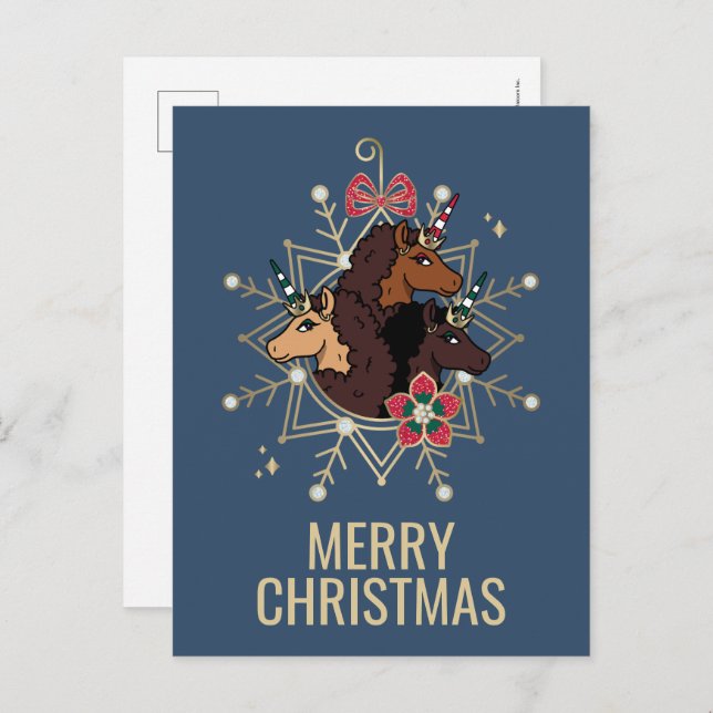 Afro Unicorn Festive Holiday Magical Postcard (Front/Back)