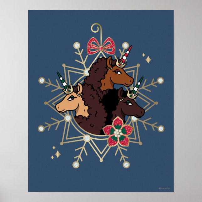 Afro Unicorn Festive Holiday Magical Poster (Front)