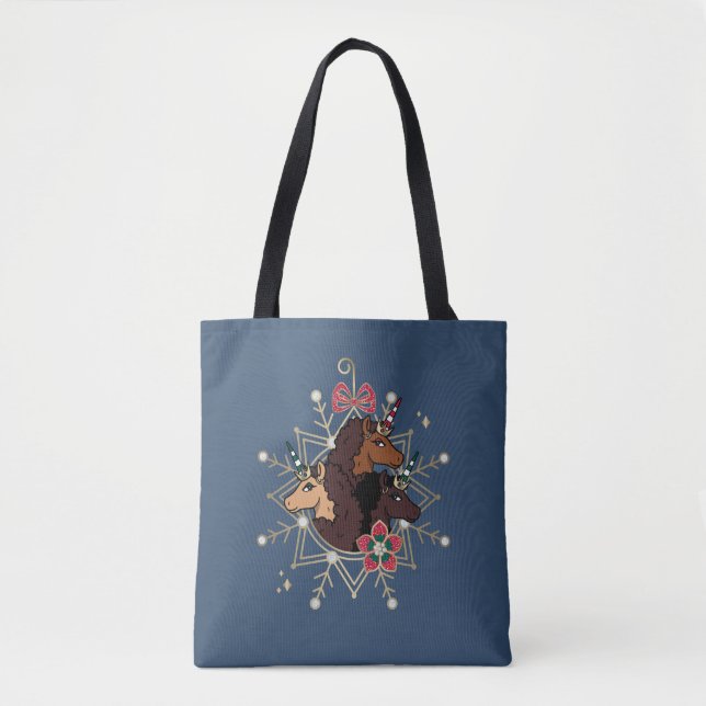 Afro Unicorn Festive Holiday Magical Tote Bag (Front)