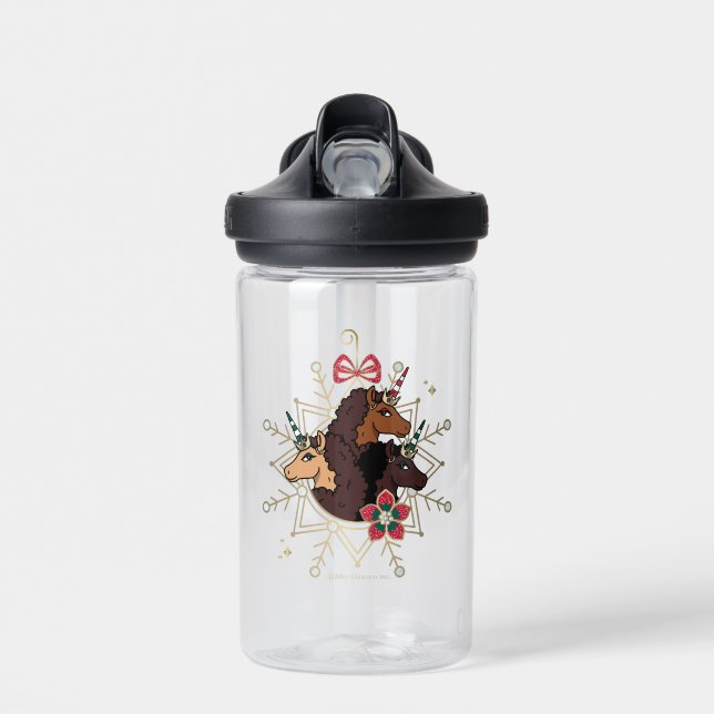 Afro Unicorn Festive Holiday Magical Water Bottle (Front)