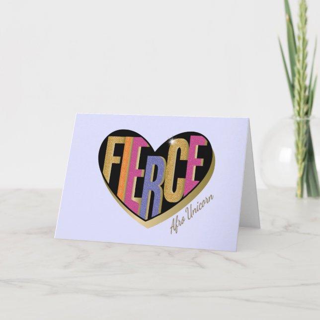 Afro Unicorn Fierce Heart Design Card (Front)