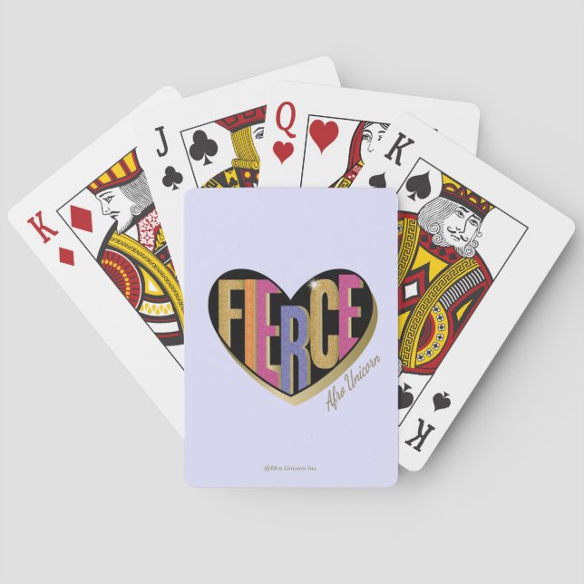 Afro Unicorn Fierce Heart Design Playing Cards (Back)