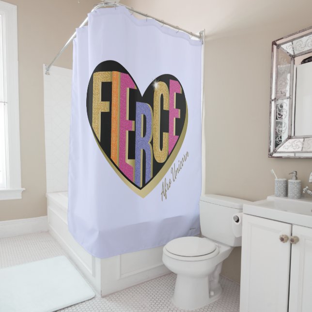 Afro Unicorn Fierce Heart Design Shower Curtain (In Situ)