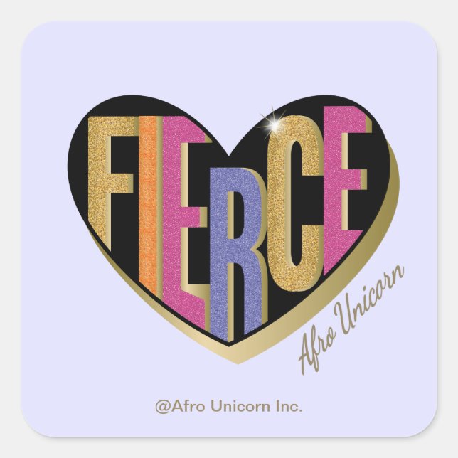 Afro Unicorn Fierce Heart Design Square Sticker (Front)