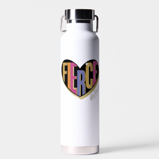 Afro Unicorn Fierce Heart Design Water Bottle (Front)