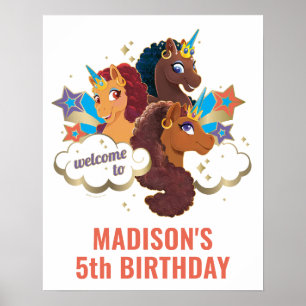 Afro Unicorn Girl's Birthday Welcome Sign
