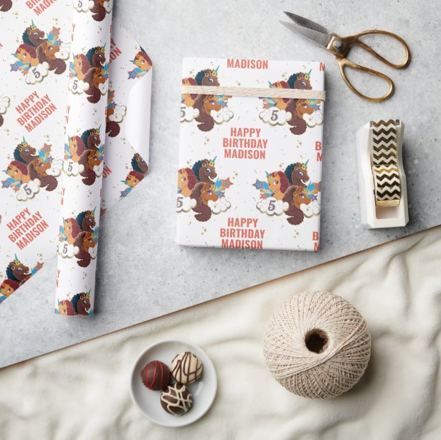 Afro Unicorn Girl's Birthday Wrapping Paper (Crafts)