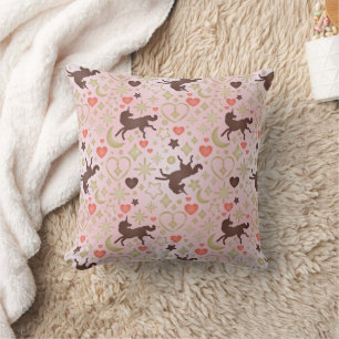 Afro Unicorn Heart & Star Pink  Pattern Cushion