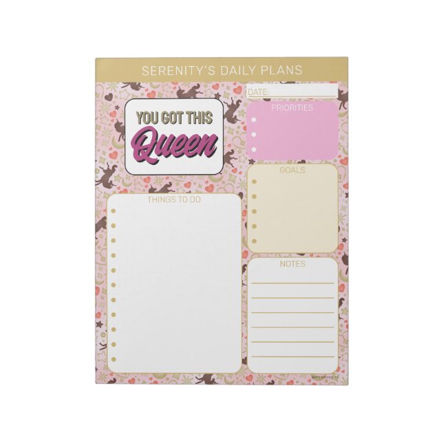 Afro Unicorn Heart & Star Pink  Pattern Notepad (Rotated)