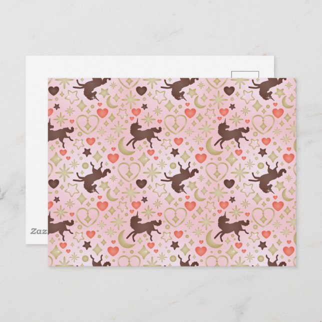 Afro Unicorn Heart & Star Pink  Pattern Postcard (Front/Back)