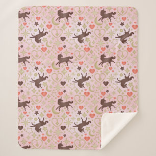 Afro Unicorn Heart & Star Pink  Pattern Sherpa Blanket