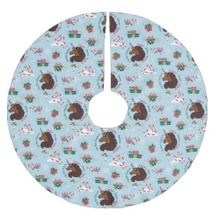 Afro Unicorn Holiday Pattern Brushed Polyester Tree Skirt