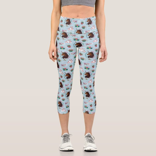 Afro Unicorn Holiday Pattern Capri Leggings (Front)
