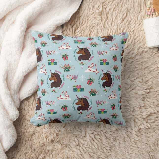 Afro Unicorn Holiday Pattern Cushion (Blanket)