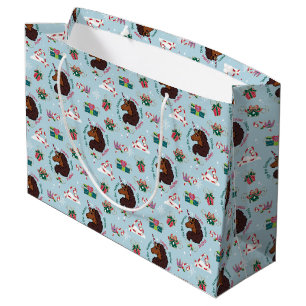 Afro Unicorn Holiday Pattern Large Gift Bag