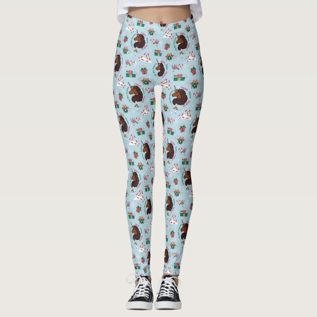 Afro Unicorn Holiday Pattern Leggings (Front)