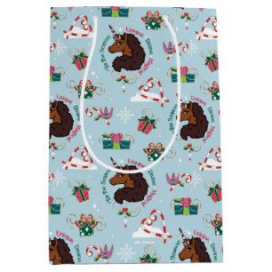 Afro Unicorn Holiday Pattern Medium Gift Bag