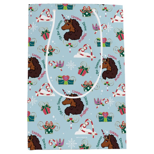 Afro Unicorn Holiday Pattern Medium Gift Bag (Front)