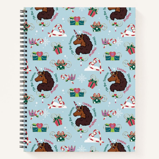 Afro Unicorn Holiday Pattern Notebook (Front)