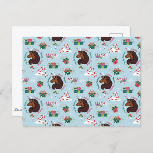 Afro Unicorn Holiday Pattern Postcard