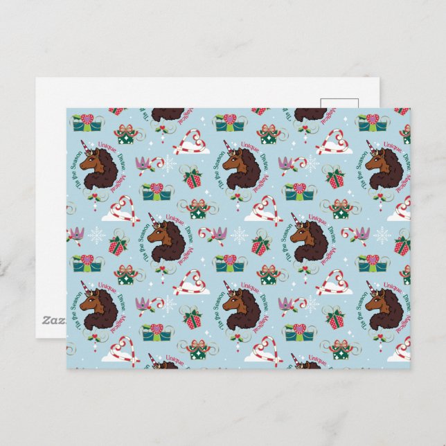 Afro Unicorn Holiday Pattern Postcard (Front/Back)