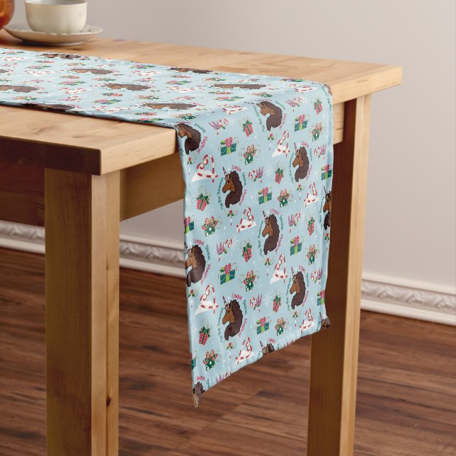 Afro Unicorn Holiday Pattern Short Table Runner (In Situ)