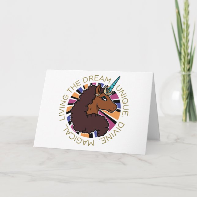 Afro Unicorn Living the Dream Design Card (Front)