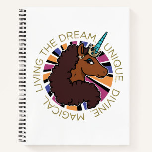 Afro Unicorn Living the Dream Design Notebook
