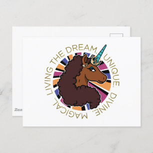 Afro Unicorn Living the Dream Design Postcard