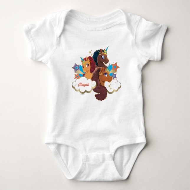 Afro Unicorn “Made of Magic” Trio Design Baby Bodysuit (Front)