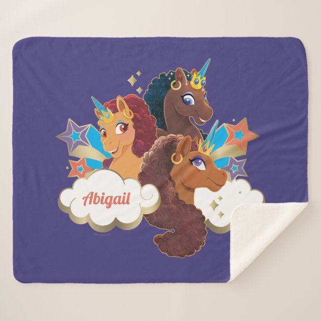 Afro Unicorn “Made of Magic” Trio Design Sherpa Blanket (Front (Horizontal))