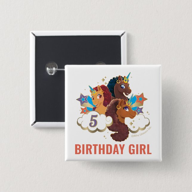 Afro Unicorn | Magical Birthday Girl 15 Cm Square Badge (Front & Back)