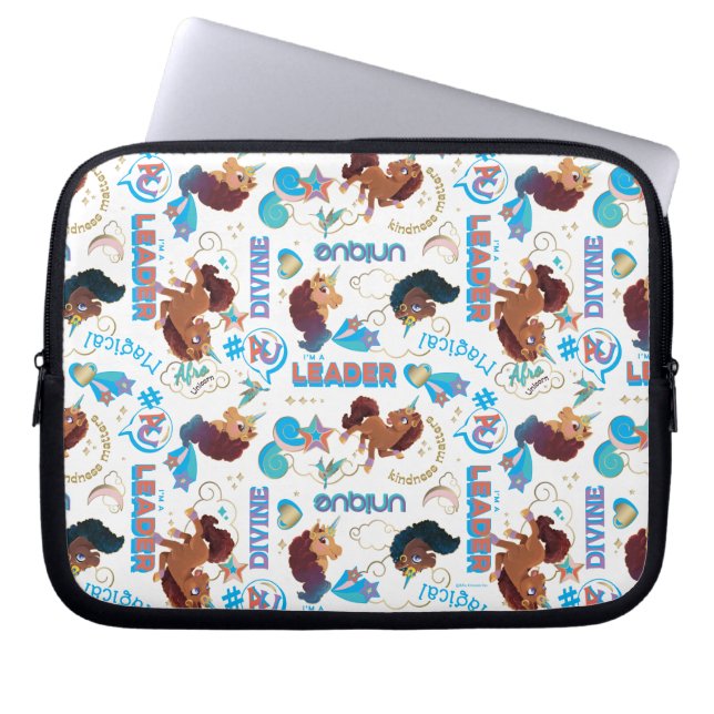 Afro Unicorn Magical Empowering Pattern Laptop Sleeve (Front)