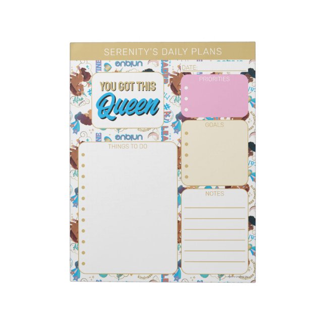 Afro Unicorn Magical Empowering Pattern Notepad (Rotated)