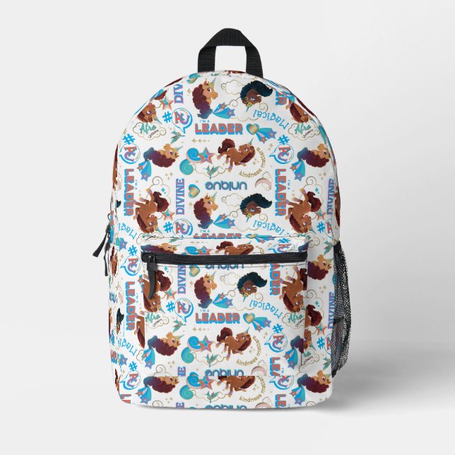 Afro Unicorn Magical Empowering Pattern Printed Backpack (Front)
